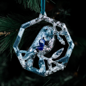 Christmas tree toy with a sapphire "Bullfinch" from the Stories collection